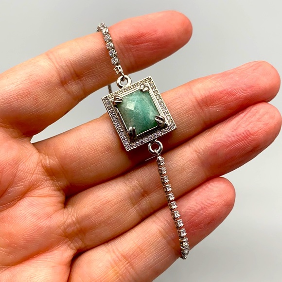 Gorgeous stainless steel square shaped faceted Amazonite with CZ accents - Picture 4 of 7